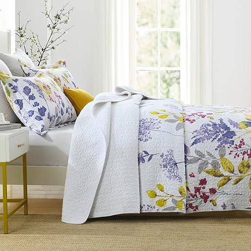 Vista 26 de Y-PLWOMEN Juego de edredón Queen – Juego de edredón 100% algodón, ligero, reversible, floral, para todas las estaciones, amarillo/blanco/gris, 3