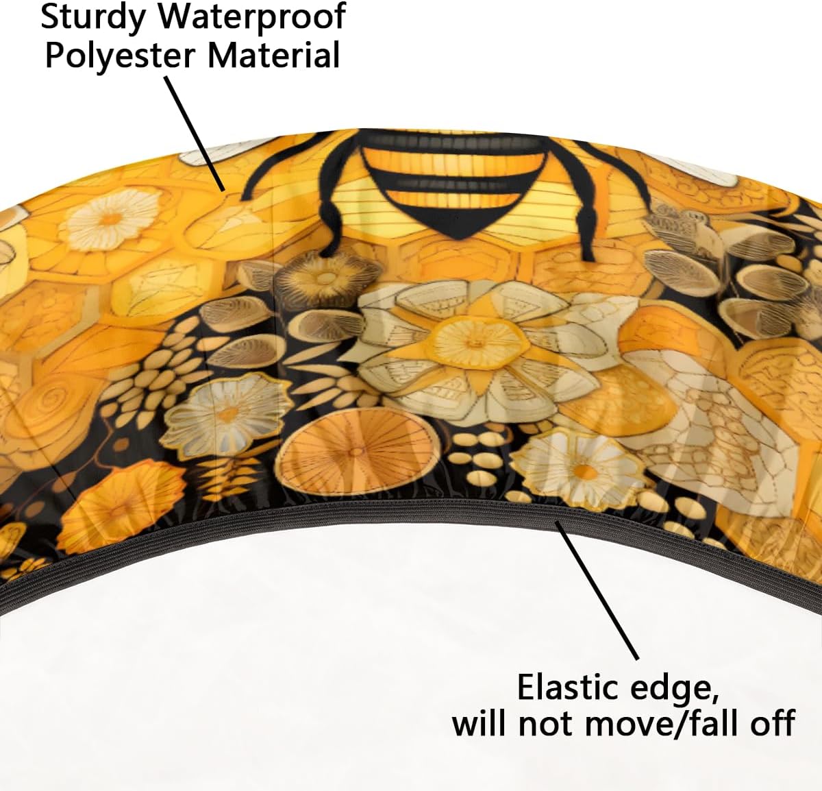 Round Fitted Tablecloth with Elastic Edge, Bee Elastic Table Cover Waterproof Wipeable Table Cloths for Round Tables Picnic, Patio, Fits Tables up to 45"-56" Diameter