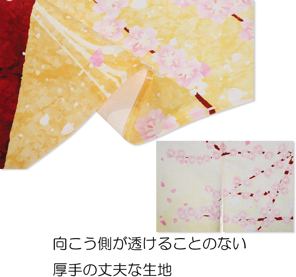 Noren Japanese Style Doorway Curtain with a Picture of Sakura Cherry Blossoms Mt.Fuji Mountain Spring Printed on it (pattern2)