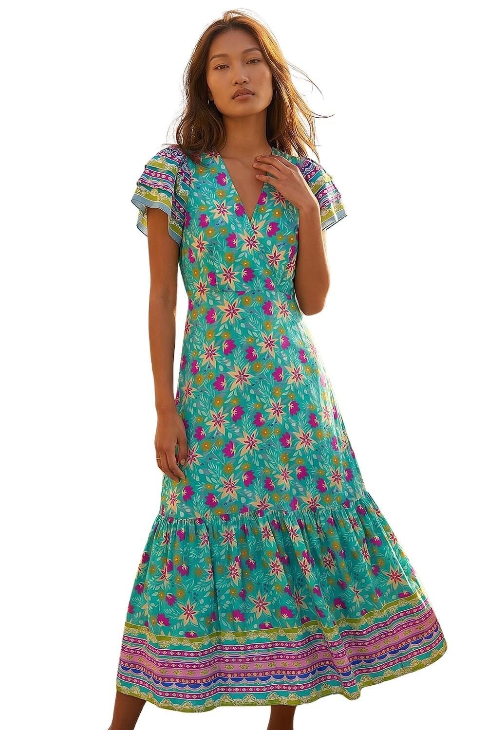 Roman Women's Blue Floral Border Print Maxi Dress In Size 20