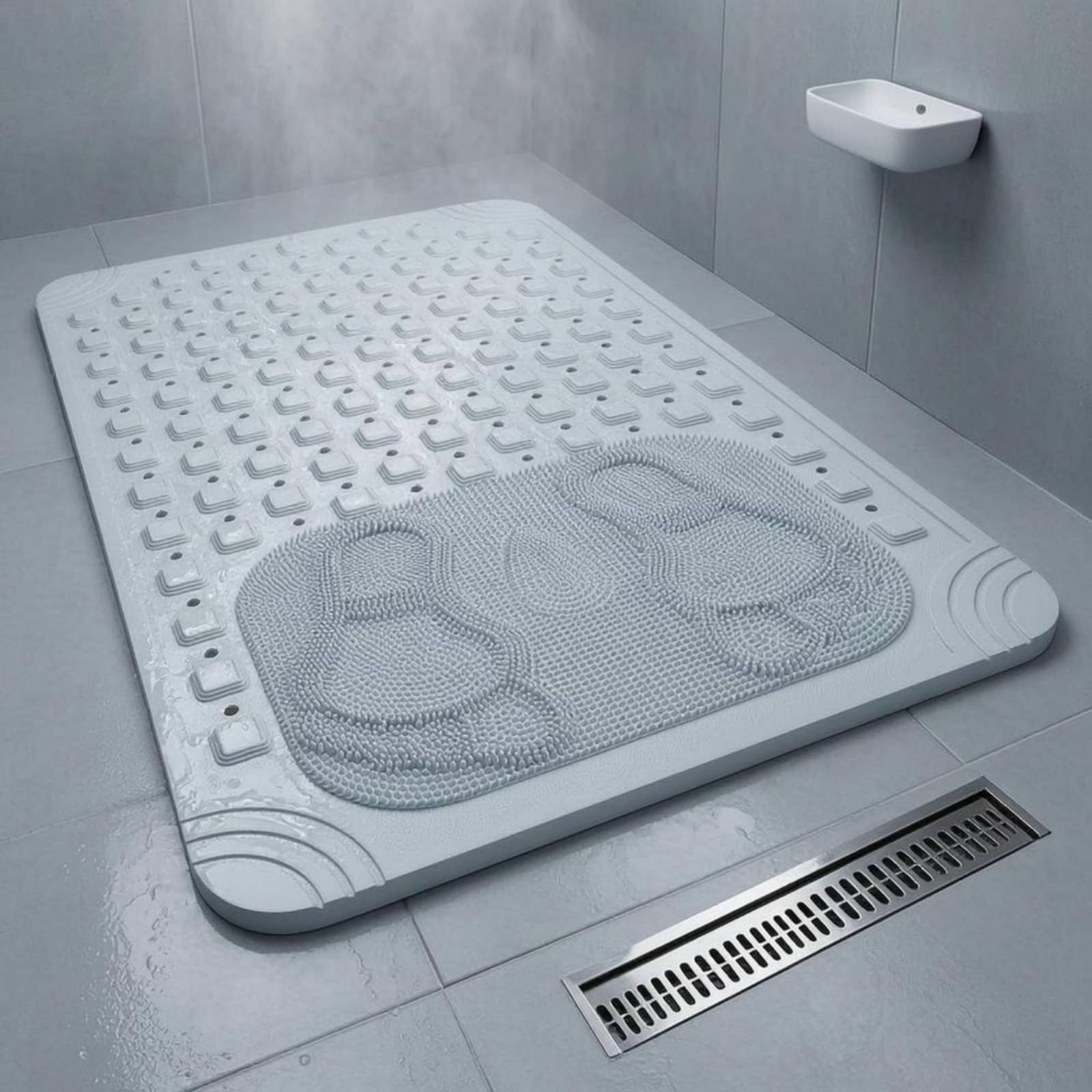 Tapis Bain Antidérapant Drainant Tapis Baignoire Ventouses Relief Article Salle Bain, Rose, 58 88cm