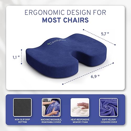Vista 8 de Cojín de asiento de espuma viscoelástica, cojín para aliviar el dolor de coxis, almohada antideslizante para aliviar el dolor de ciática, cojín