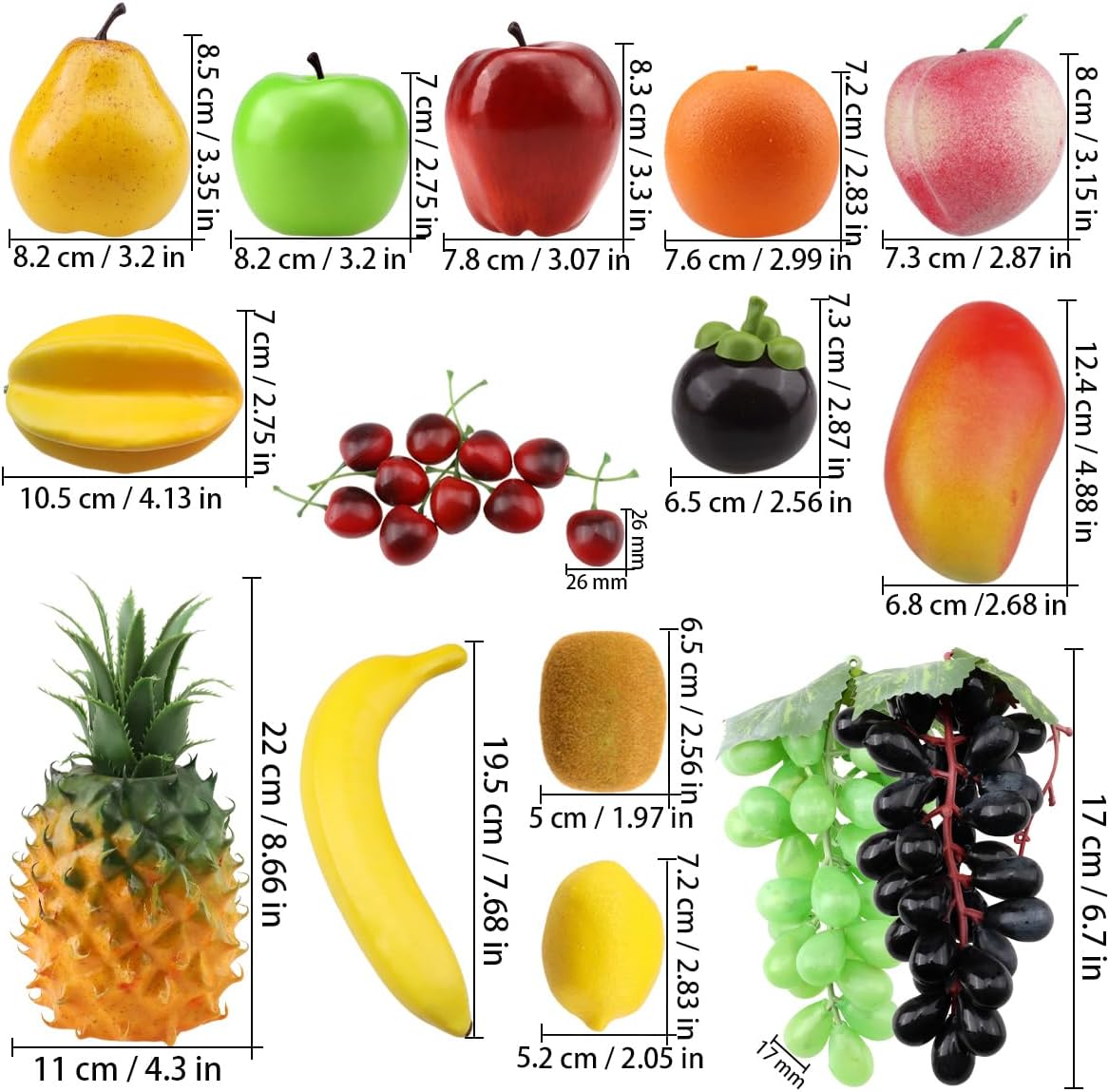 24 Pcs Artificial Fruits Pack Lifelike Foam Lemon Fake Pineapple Simulation Apple Pear for Home Decor Photography Sketch Prop