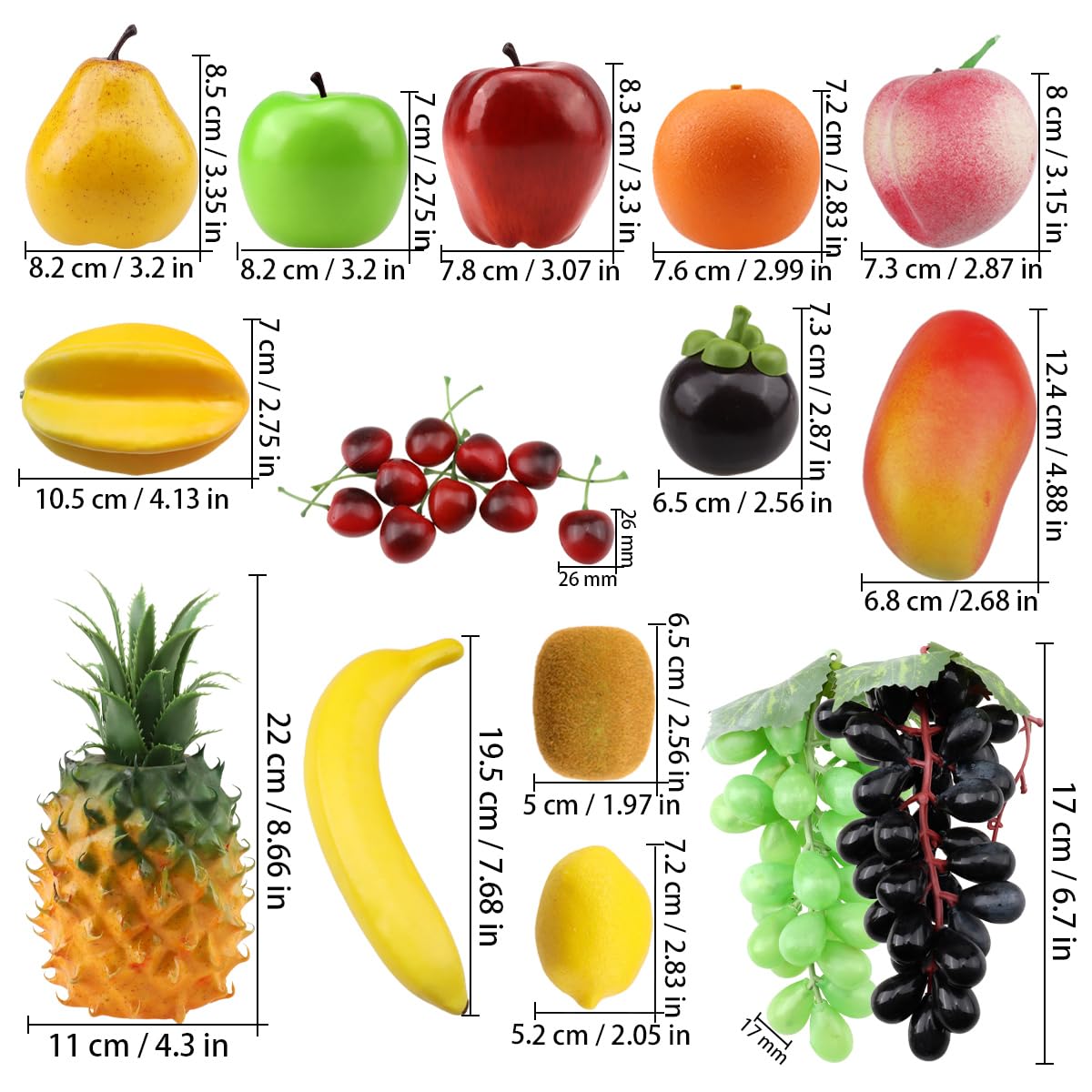 ginojex 24 Pcs Artificial Fruits Pack Lifelike Foam Lemon Fake Pineapple Simulation Apple Pear for Home Decor Photography Sketch Prop