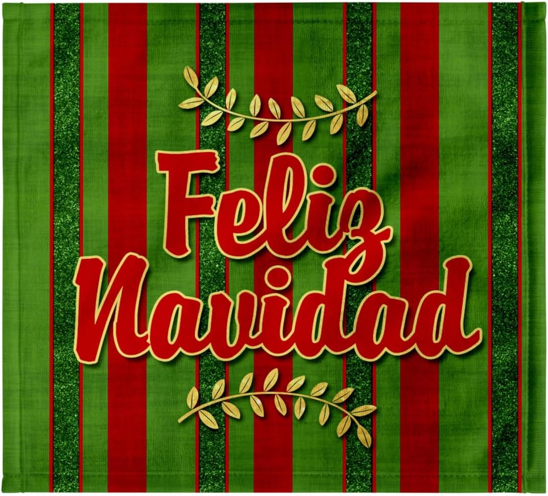 3dRose Feliz Navidad Spanish Festive Red and Green Striped Holiday Sprigs 22x30 Bath Hand Pool Towel