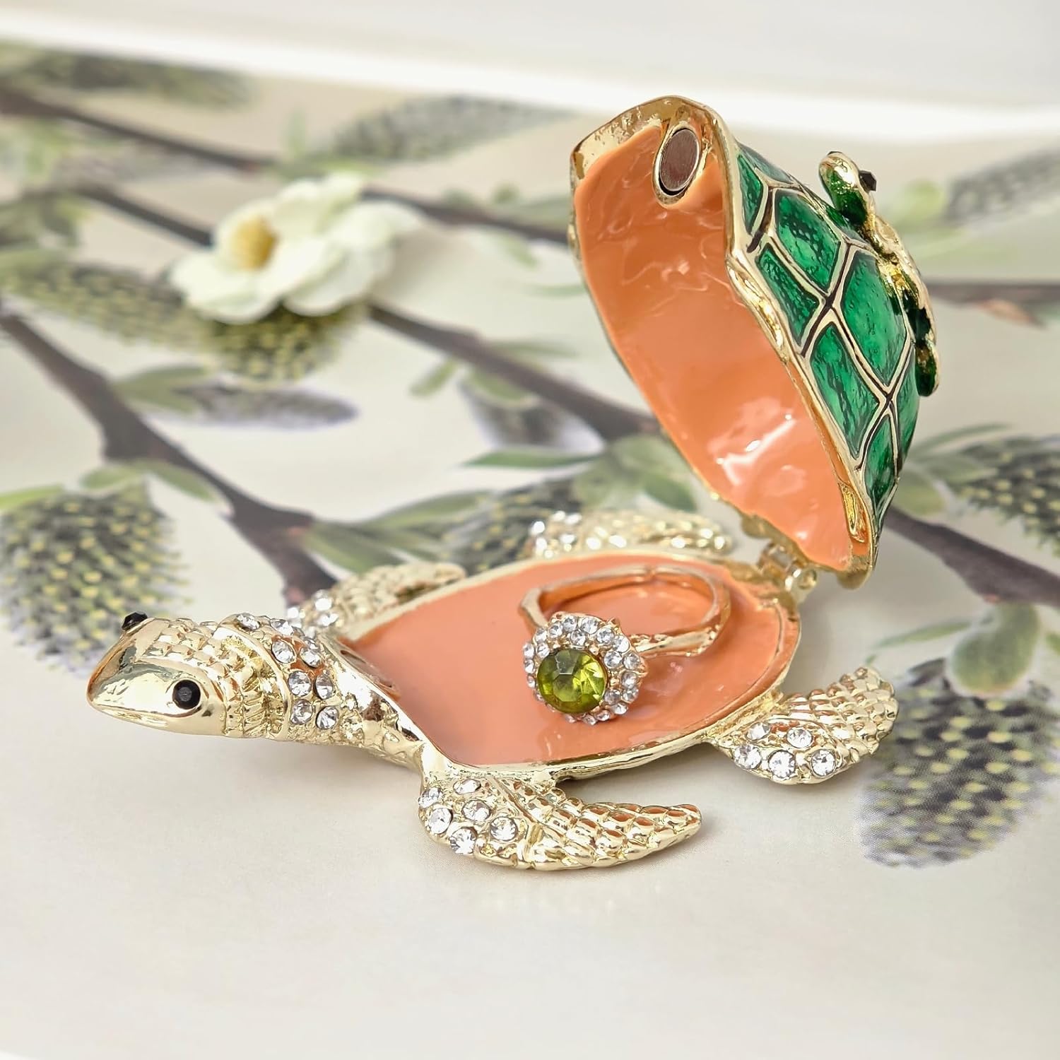 Mini Turtle Trinket Box, Hand-Painted Enameled Turtle Decor Small Decorative Ring Earrings Jewelry Organizer, Keepsake Box Animal Figurines Gift for Women Girls,Green - Image 7