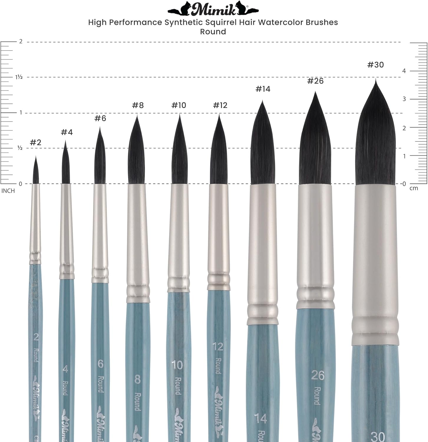 Creative Mark Mimik Professional Watercolor Brushes - Round Set of 6 - Synthetic Squirrel Hair - Natural Bristle Artist Brushes for Watercolors, Gouache & Acrylics