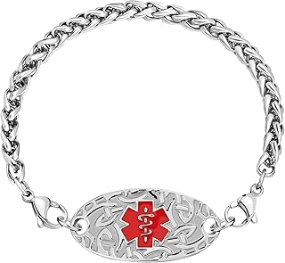 MunsteryAid Customized Medical Alert ID Celtic Knot Bracelet for Women with Free Engraving ,Personalized Emergency Identification Bracelet Medical Alert ID Jewelry,6.0 to 9.0 Inches (7.0, Red Color Symbol)