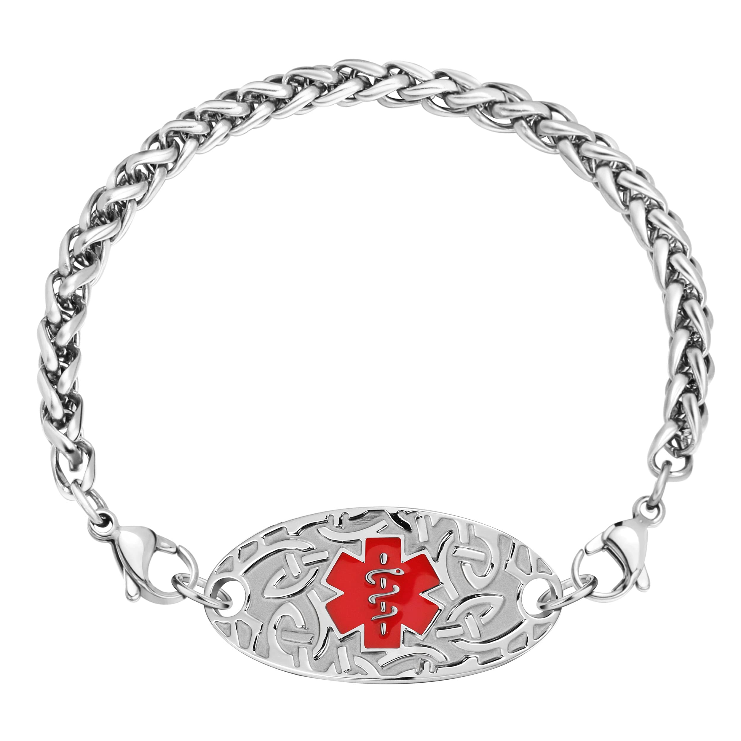 MunsteryAid Customized Medical Alert ID Celtic Knot Bracelet for Women with Free Engraving ,Personalized Emergency Identification Bracelet Medical Alert ID Jewelry,6.0 to 9.0 Inches (7.5, Red Color Symbol)