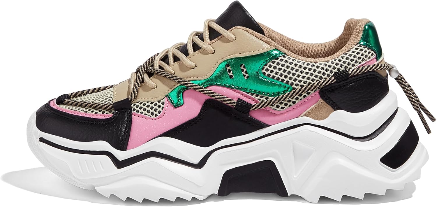 LUCKY STEP Women’s Platform Colorful Fashion Sneakers Retro Colorblock Stylish Cute Chunky Dad Walking Shoes