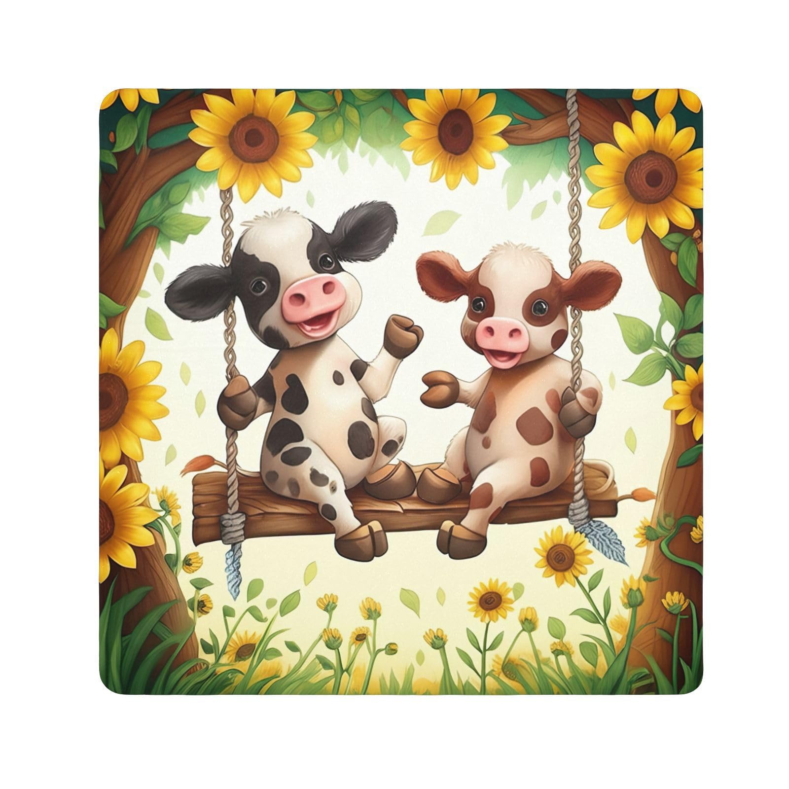 ODAWA Anti-scratch Camera Lens Wrap Cute Cows Swing Sunflowers Self Adhesive Cloth 21.7