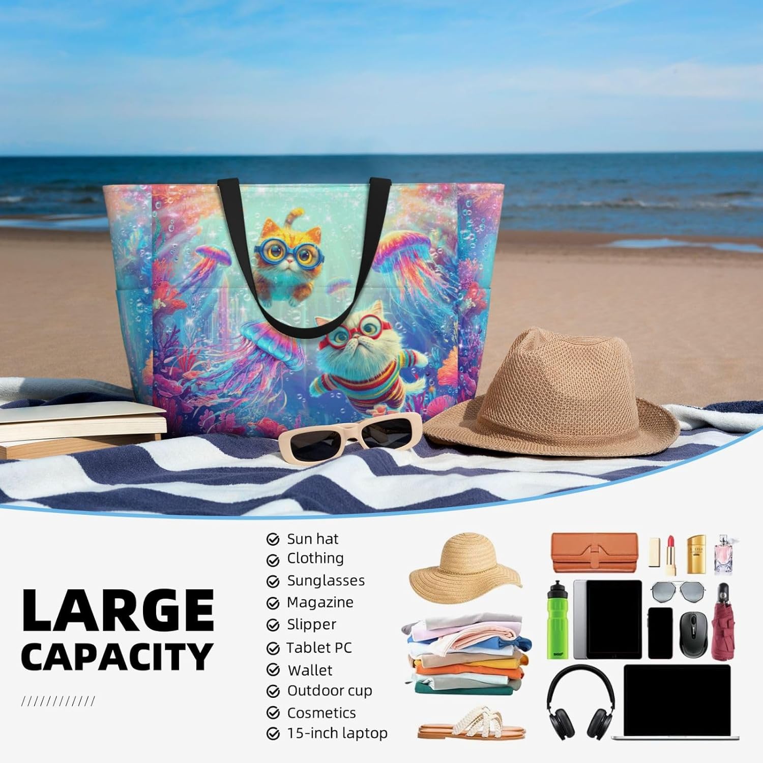 Beach Bags for Women Large Waterproof Beach Tote Bag Zipper Swim Bag Sandproof Pool Bags Large Tote - Image 5