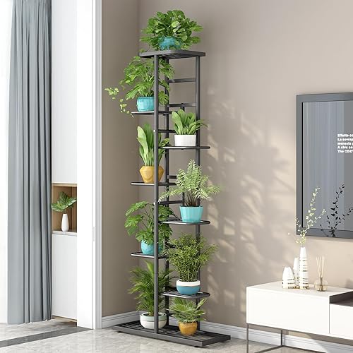 Miniatura 2 de LINZINAR Soporte para plantas de metal para interiores y exteriores, 8 niveles, 9 macetas, estante múltiple para macetas, estante para interiores y