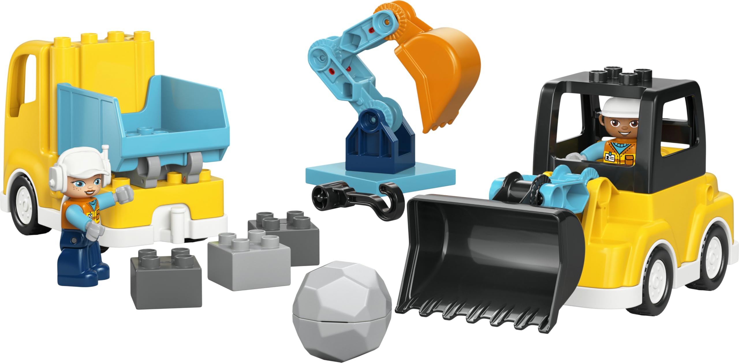 LEGO Duplo Vehículos de Construcción “3en1” - Juego Educativo Montessori con Camiones, Excavadoras y Vehículos de Construcción de Juguete - Regalo de Cumpleaños para Niños y Niñas de 2+ Años - 10475
