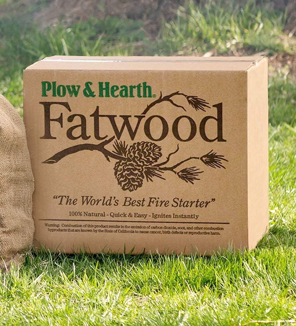 Plow & Hearth 35 LB Boxed Fatwood Fire Starter, Organic Kindling Sticks, Non Toxic All Natural Firestarters for Wood Stoves Fireplaces Campfires Fire Pits, Easy Ignition Fat Wood