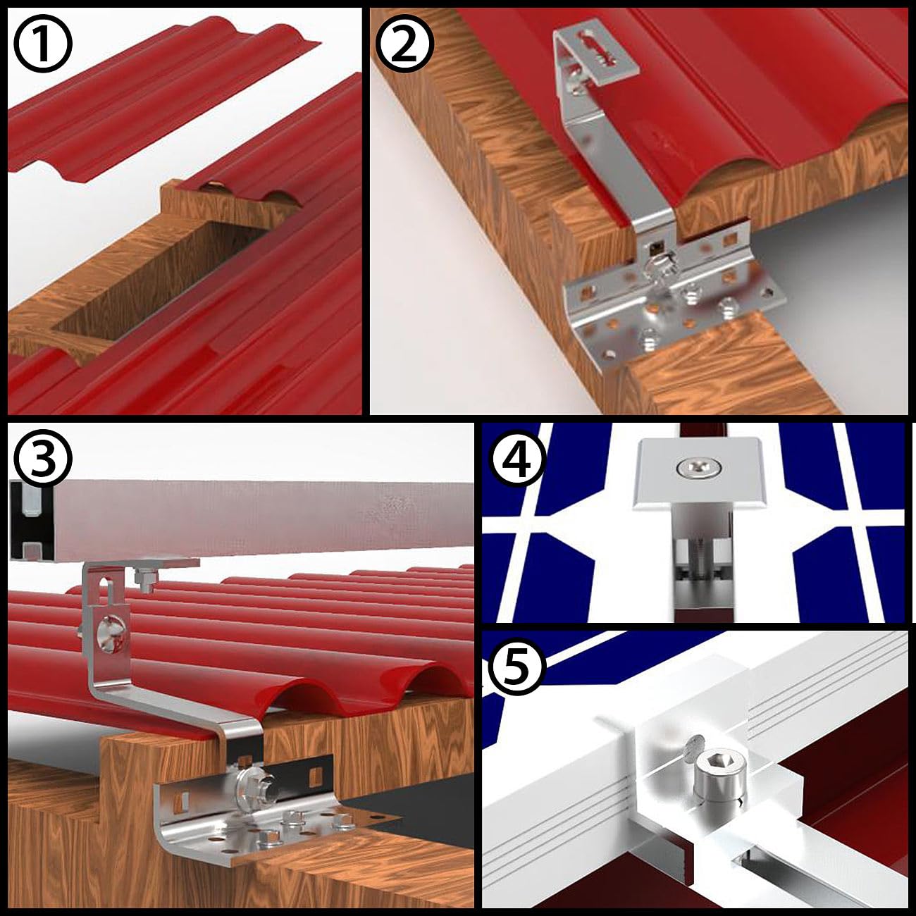 revolt montaggio fotovoltaico: Set di montaggio sul tetto, per 4 moduli solari, 68 pezzi, flessibile (kit di per tegole fotovoltaiche, supporti pannelli solari da tetto, PV)