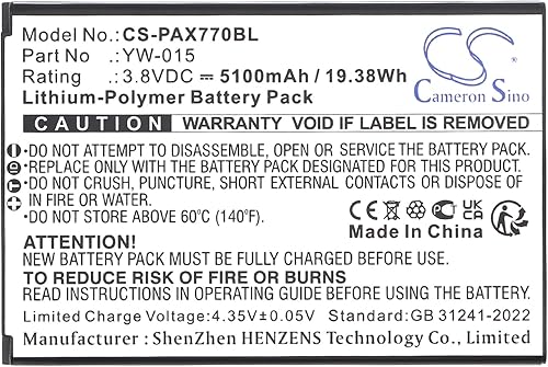 Tingen 5100mAh Battery Replacement for Pax A77 YW-015 YW-009 (3.8V)