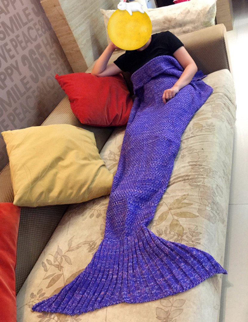 Lots Handcraft Knitted Mermaid Tail Blanket Crochet for Girls Kids and Teens Super Soft Warm Durability Sofa Sleeping Bags Blankets Best Birthday Gifts 55"x27.5"