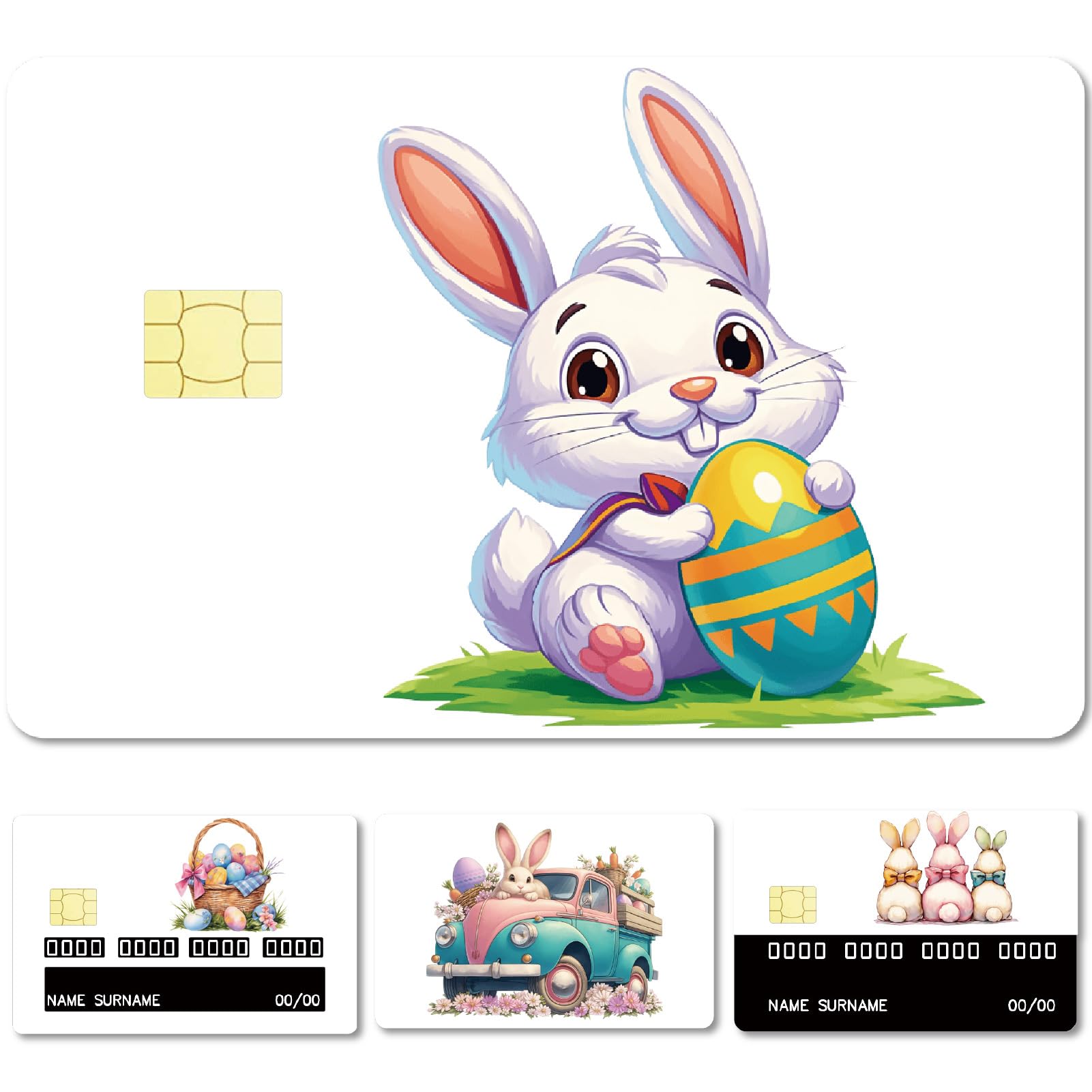CREATCABIN 4Pcs Rabbit Credit Card Stickers Debit Card Decor Cards Protecting Slim Waterproof Removable No Bubble Matte Scratch Resistant Film for Transportation Card Bank Card Easter Gifts 3.3x2.1in