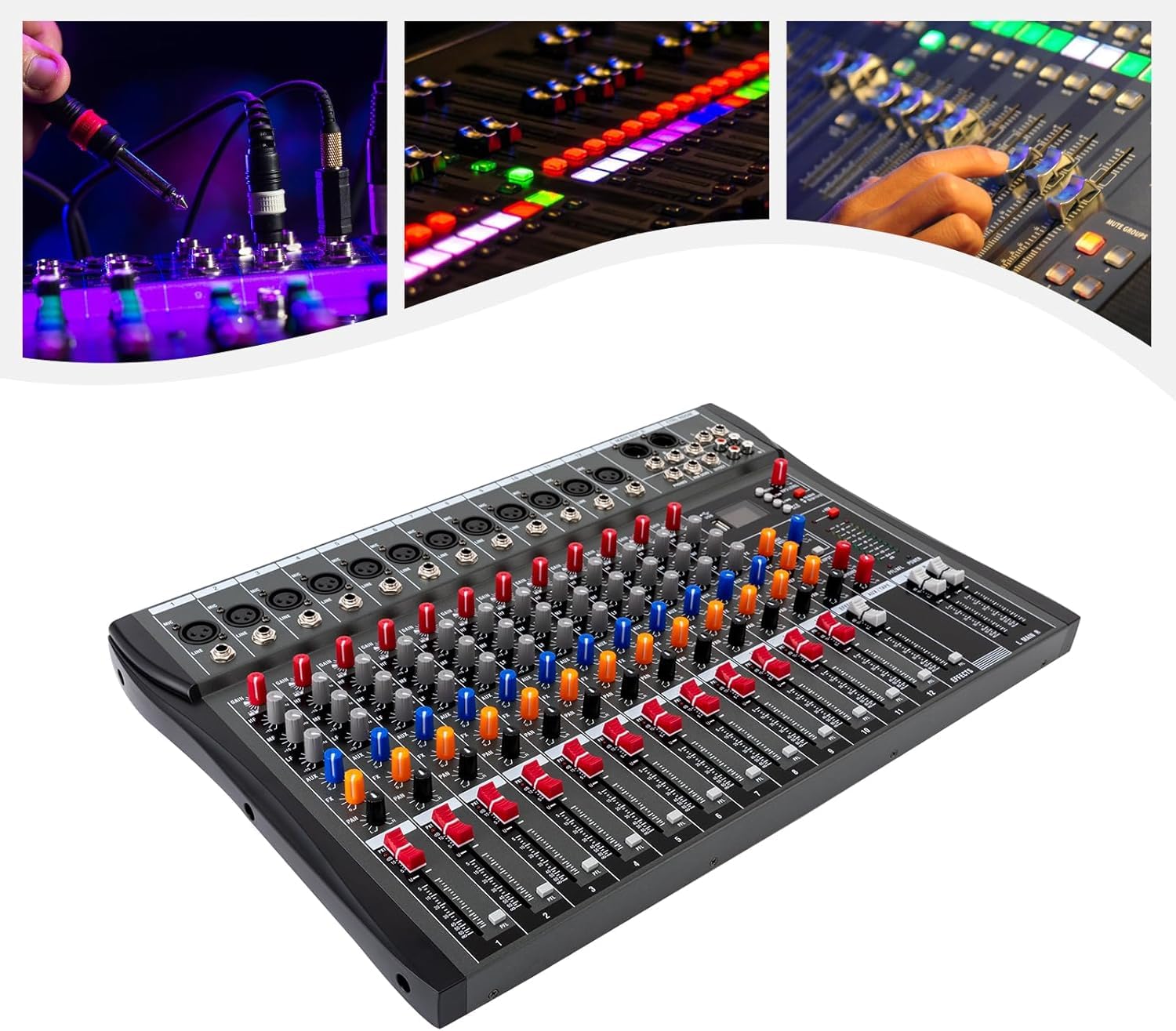 Console audio a 12 canali, amplificatore per studio Mixe Live Mixer Bluetooth USB, per registrazione DJ Stage Karaoke Bar Live Streaming