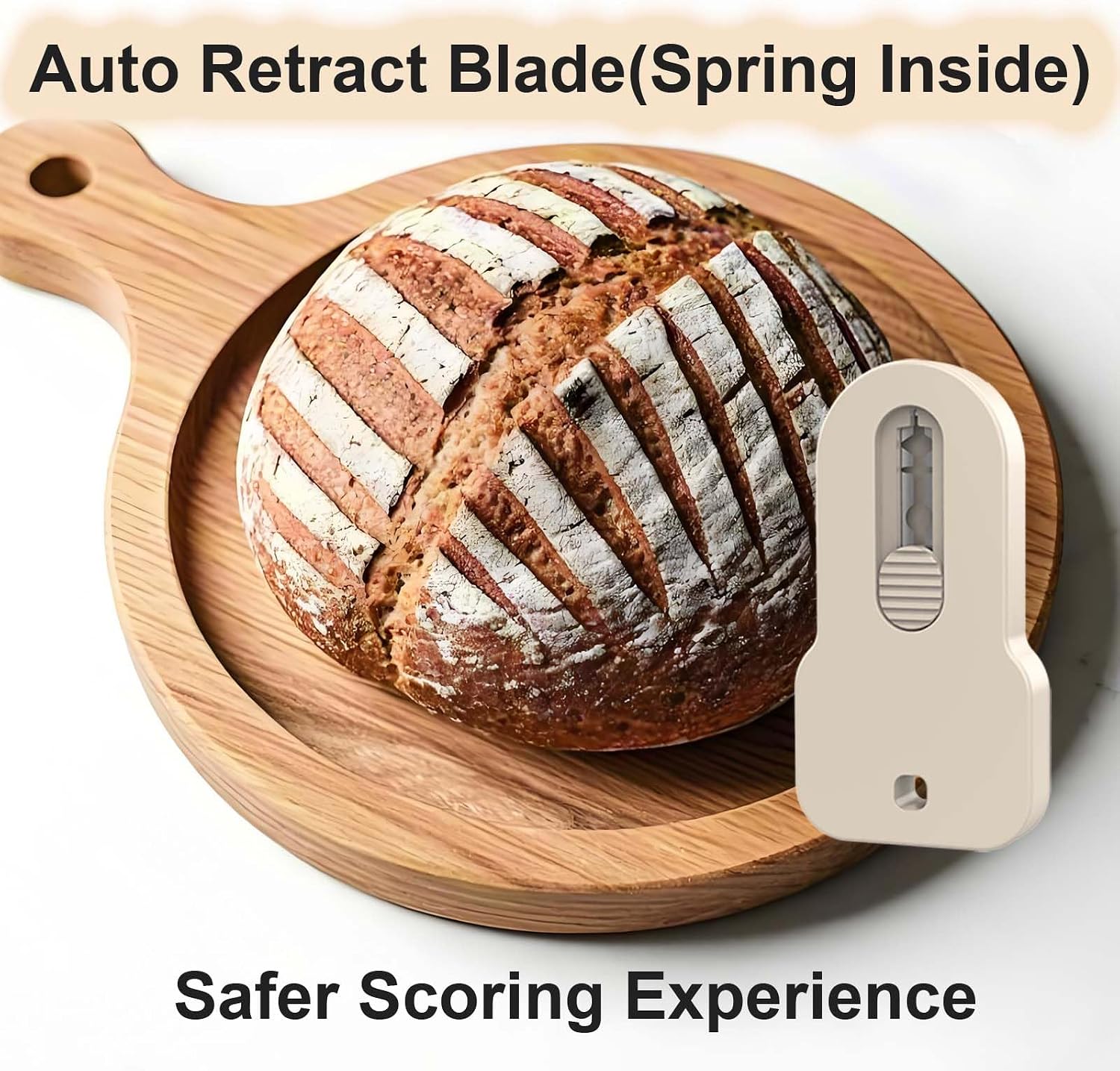 Magnetic Retractable Bread Lame Sourdough Scoring Tool with Ergonomic ABS Handle, Stainless Steel Blade Auto-Retract Safety, Beige Baking Accessory Kit Includes 5 Replacement Blades, Kitchen Storage