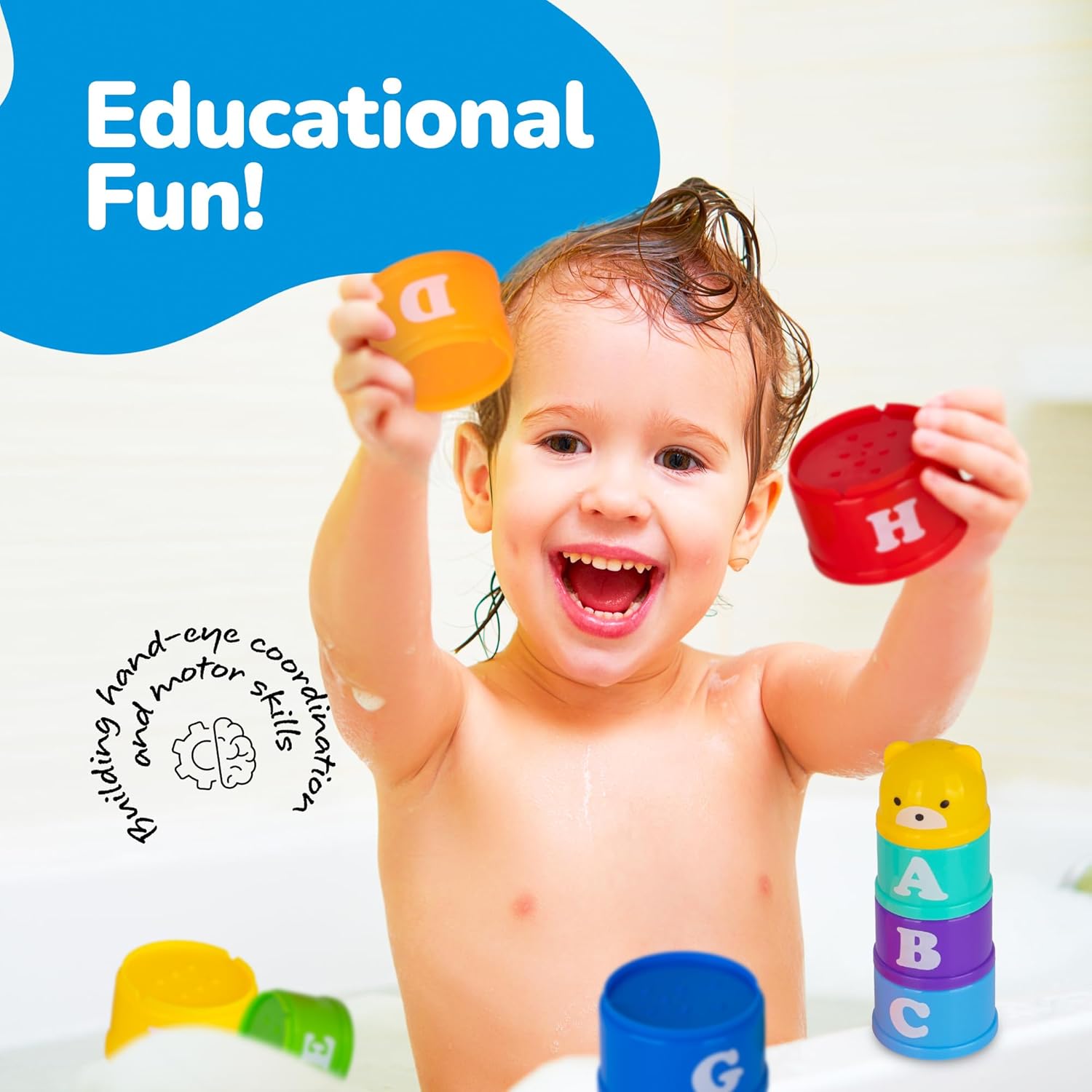 ArtCreativity 29 PCS Duck Bathtub Slide Toys, Toddler Bath Tub Water Toy Set with Bonus Stacking Cups, Lights & Sounds - Fun Birthday Gift for Boys & Girls, Kids Shower Toy and Pool Accessories