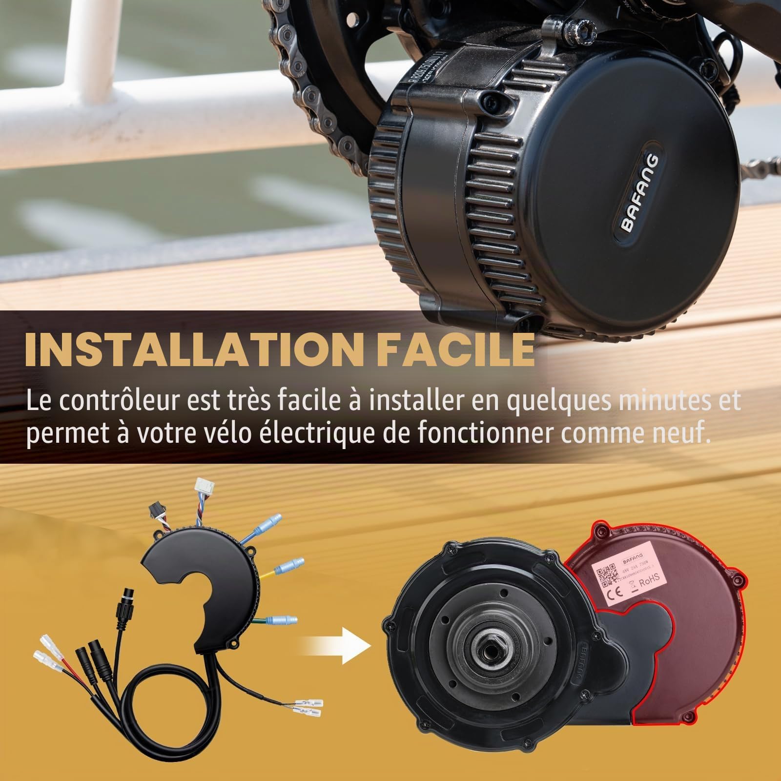 BAFANG bbs01 36V 350w Contrôleur bbs01b Moteur à entraînement intermédiaire avec connecteur de Phare et connecteur de capteur de Changement de Vitesse dernier modèle