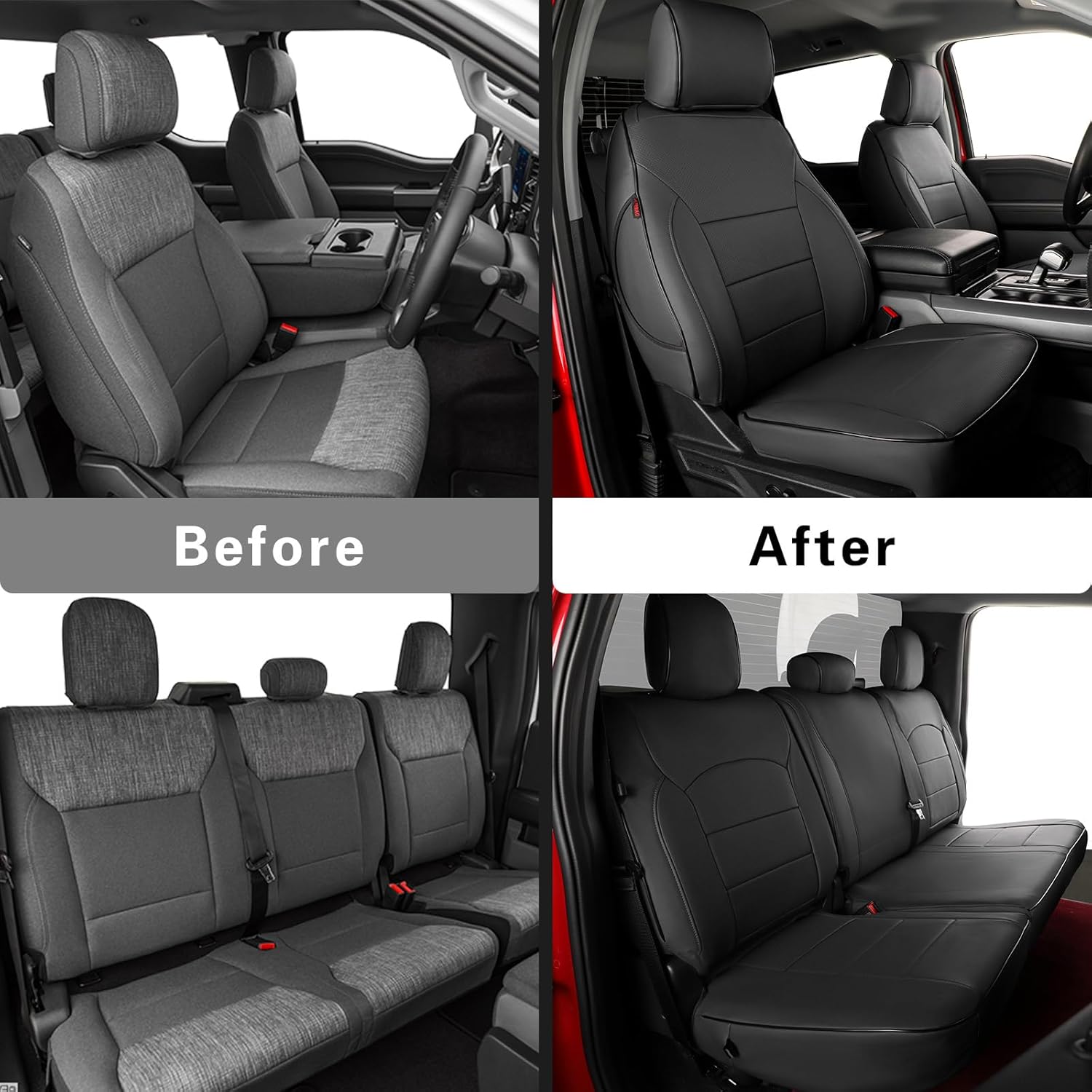 EKR Maverick Seat Covers for Ford Maverick & Maverick Hybrid XLT/Lariat/Lobo/Tremor 2022 2023 2024 2025 2026,Car Truck Seat Cover Full Set Waterproof -Faux Leather(Black)