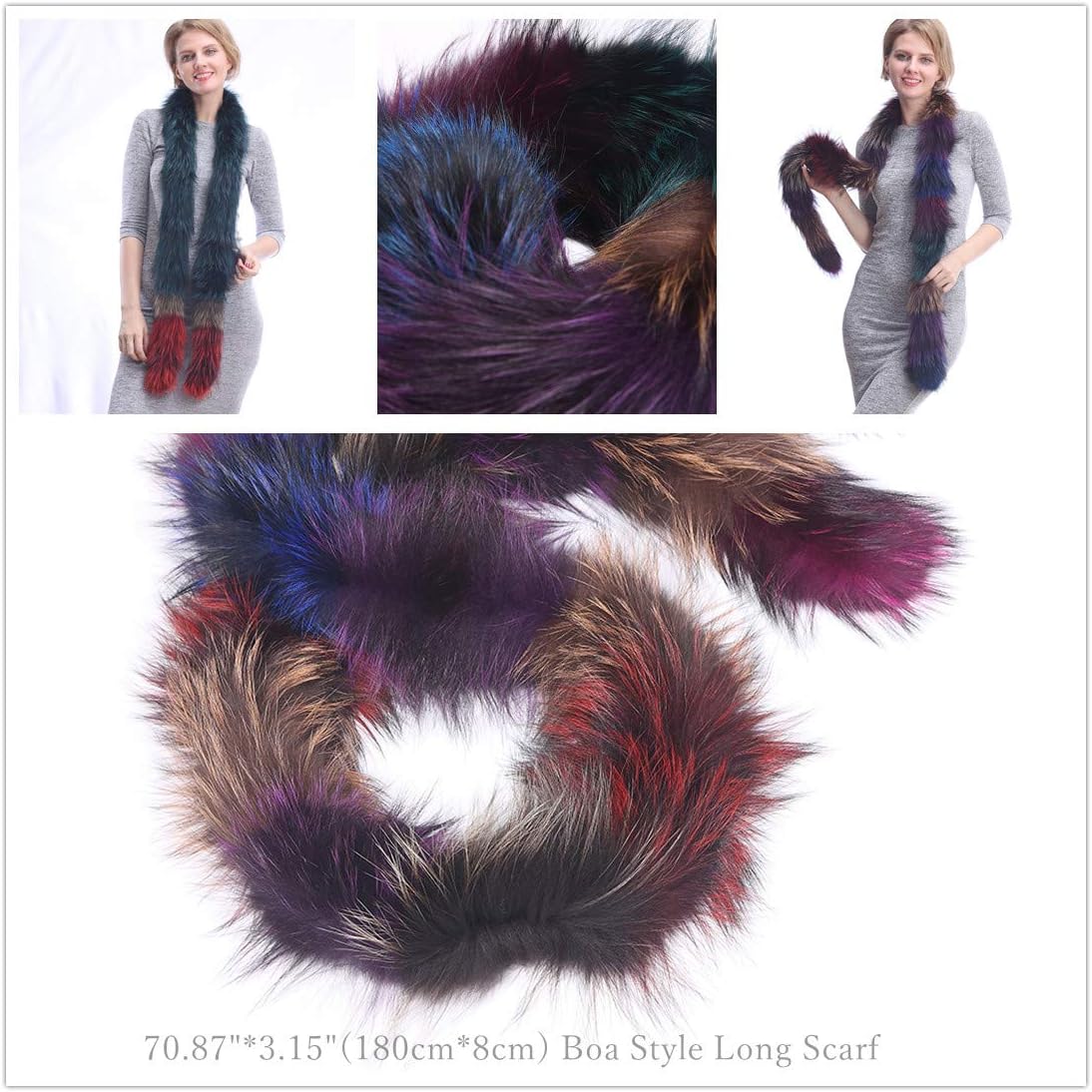 Real Fox Fur Scarf for Women-Boa Knitted Fur Shawl Wraps,Neck Warm Fur Collar