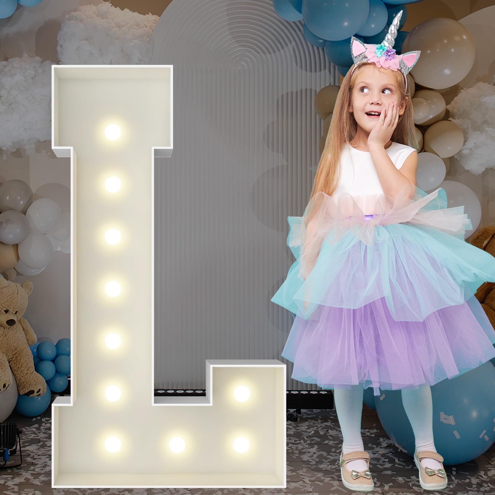3FT Marquee Light Up Letters, Large Marquee Letters, Pre-cut Foam Board Letter L for Engagement Wedding Decorations Birthday Party Backdrop Decor, Balloon Arch Kit