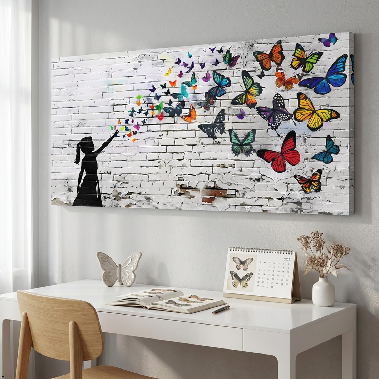 Canvas Wall Art Butterfly Girl - Modern Graffiti Paintings for Living Room, Bedroom Wall Decor, Framed Wall Art for Home or Office Decoration 20"x40"(50CMx100CM)
