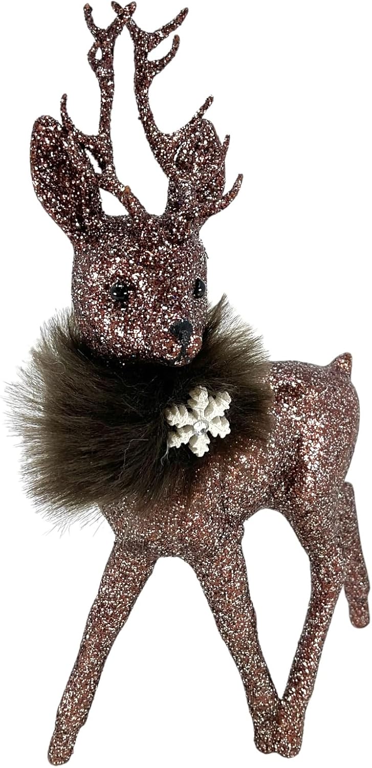 Pinnacle Peak Trading Ino Schaller Cinnamon Glitter Male Buck Deer with Snowflake Figurine 10 inch