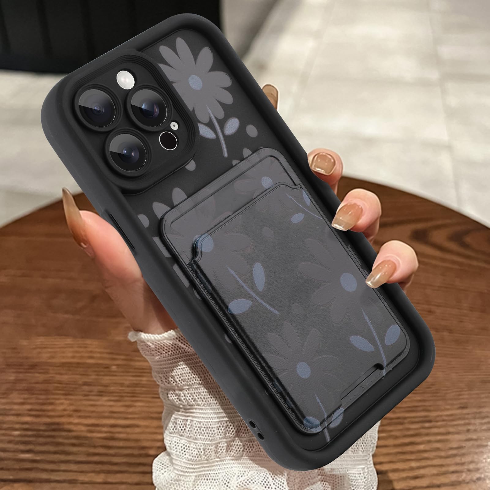 MOWIME Compatible with iPhone 13 Pro Case with Card Holder, Daisy Floral Shockproof Soft TPU Protective Cover Women Girls, Anti Scratch Wallet Case