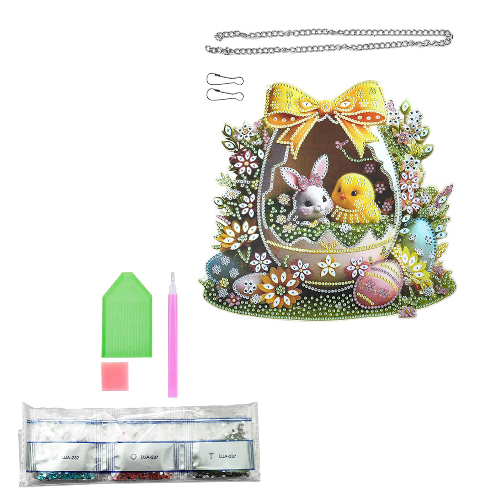 Jazuaiao Wreath Making Set with Rhinestones Beads Hanging Chain Sparkling Wreath Hanging Ornament for Festival Celebration Easter Art Set