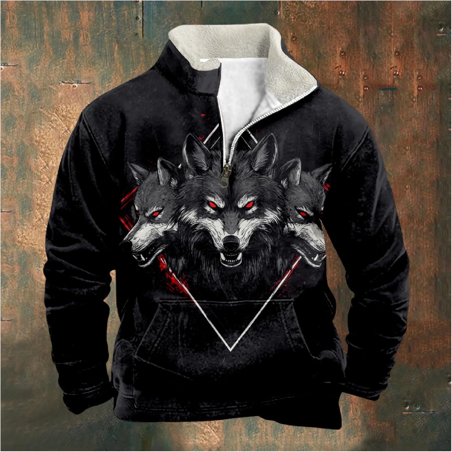 MARSVOVO Quarter Zip Sweatshirt Men Fashion Zip Up Vintage Western Cowboy Polo Pullover Long Sleeve Fall Graphic Tops - Image 4