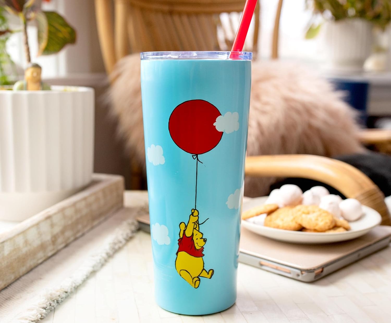 Winnie The Pooh Balloon Double-Walled Stainless Steel Tumbler Travel Tumbler With Lid and Straw | Carnival Cup, Tall Cold Cup For Drinks and Beverages, Home & Kitchen Essentials | Holds 22 Ounces - Image 2