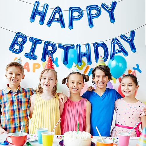 Miniatura 6 de Globo azul de feliz cumpleaños, pancarta de globos de papel de aluminio de 16 pulgadas, decoraciones de cumpleaños reutilizables para niños y adultos