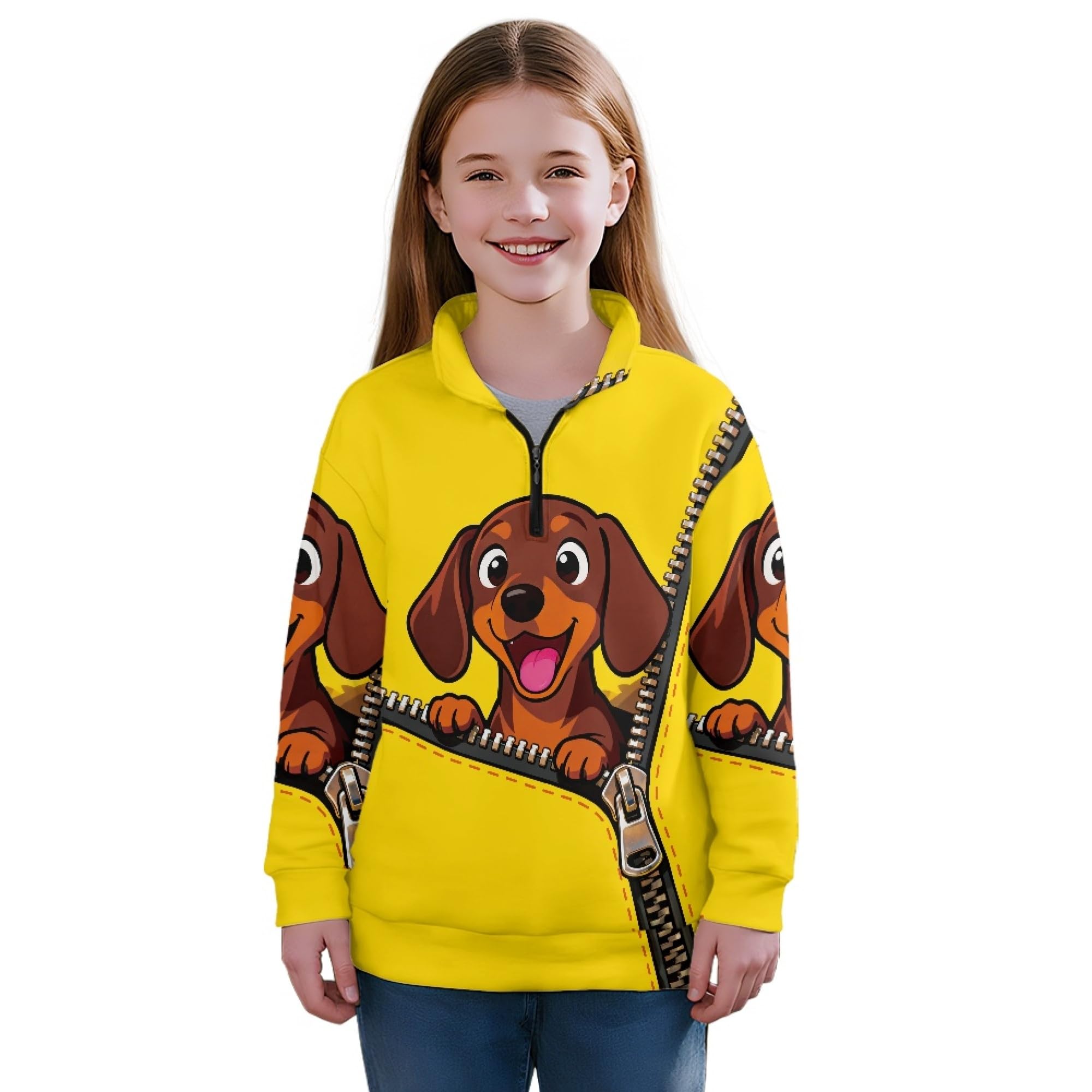 AmzPrint Half Zip Pullover Coat Girls Long Sleeve Pullover Spring Jogger Running Oversized Hoodies For Toddler Girls