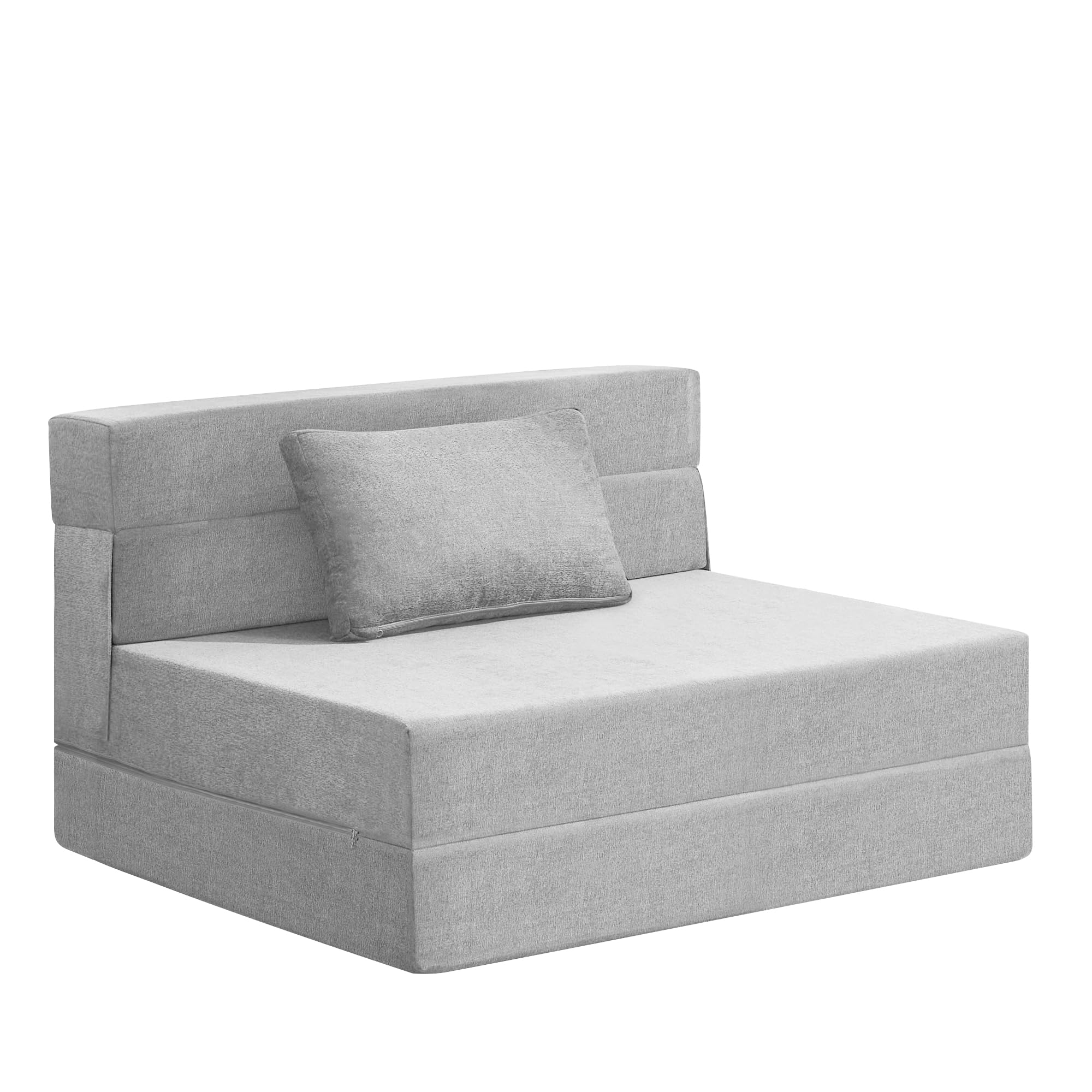 Doppelte Schlafsofa 100 x 203 cm - Faltbare Schlafcouch Gästematratze für 2 - Schlaffunktion, Bettcouch für Wohnzimmer Schlafzimmer mit Memory Schaum & Kissen, Bodensessel Waschbar Set Hellgrau