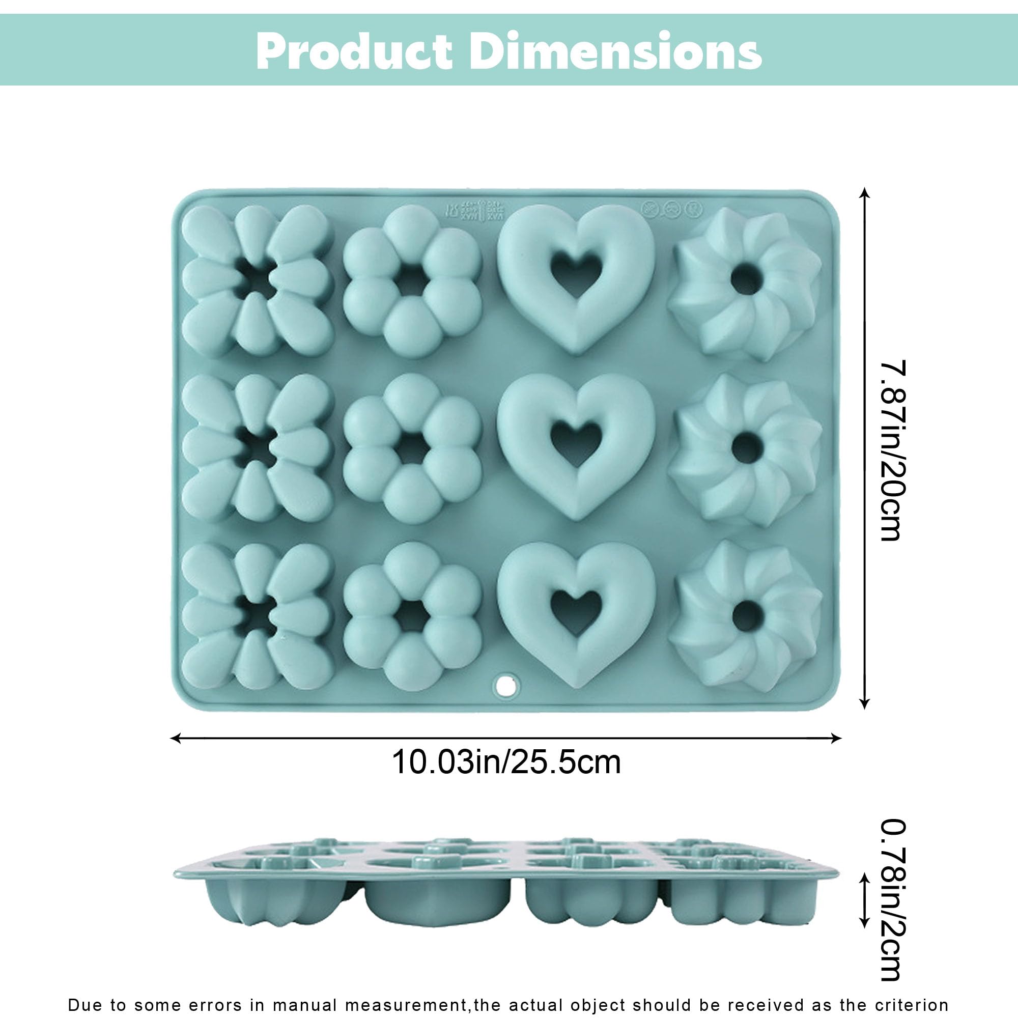 Molde para donas, molde de silicona para hornear donas de 12 cavidades, molde de silicona antiadherente para tortas de grado alimenticio para gelatina, cupcake, donas de donas, pan de maíz, 2