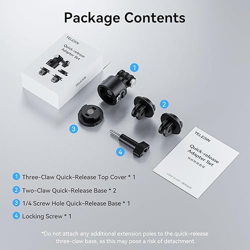 Miniatura 6 de TELESIN - Base de adaptador de montaje para accesorios GoPro, montaje magnético de trípode de cámara de liberación rápida para Insta360 DJI Action