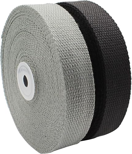 Miniatura 6 de Dortrue Correas de algodón de 1 pulgada, 2 rollos20 yardas para asas de bolsa, bolsa de mano, cinturón de tela, artes y manualidades (negro, gris)