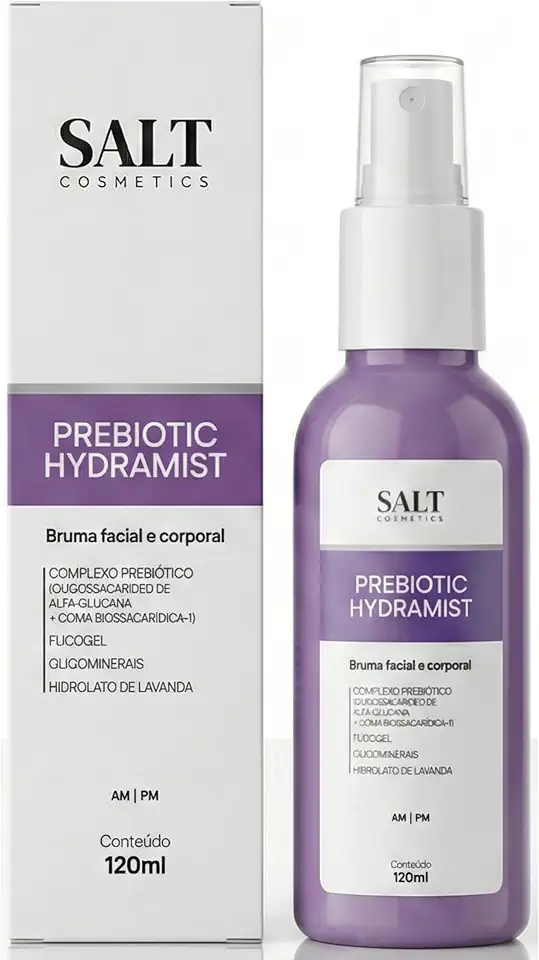 Bruma Prebiótica Facial e Corporal 120ml - Prebiotic Hydramist - Hidratação e Equilíbrio da Microbiota da Pele – Com Complexo Prebiótico, Fucogel e Hidrolato de Lavanda - Salt Cosmetics