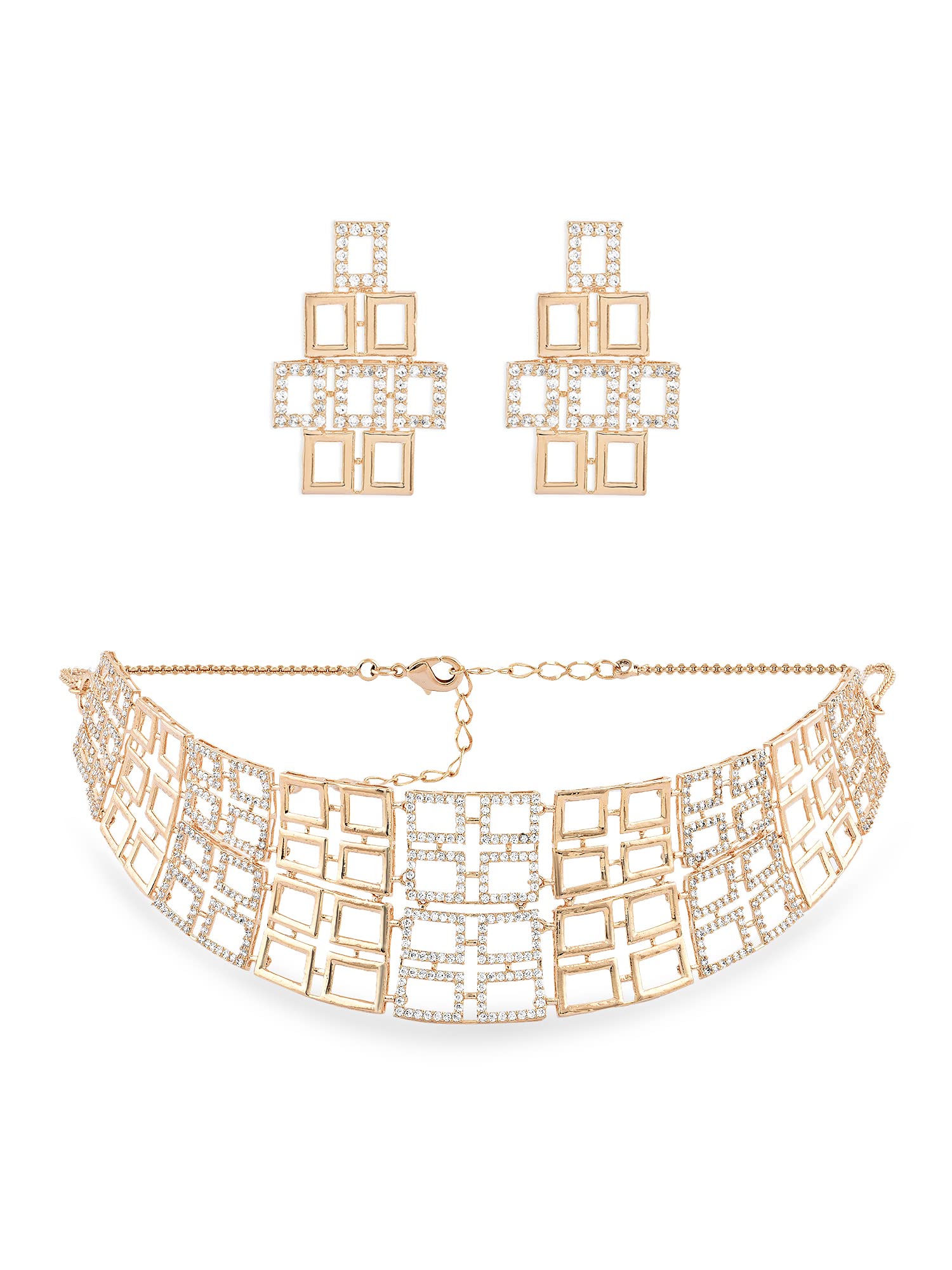 ZAVERI PEARLS Rose Gold Dazzling Cubic Zirconia Bling Choker Necklace & Earring Set For Women-ZPFK15413 (B0BRNC95WV) Amazon Price History, Amazon Price Tracker