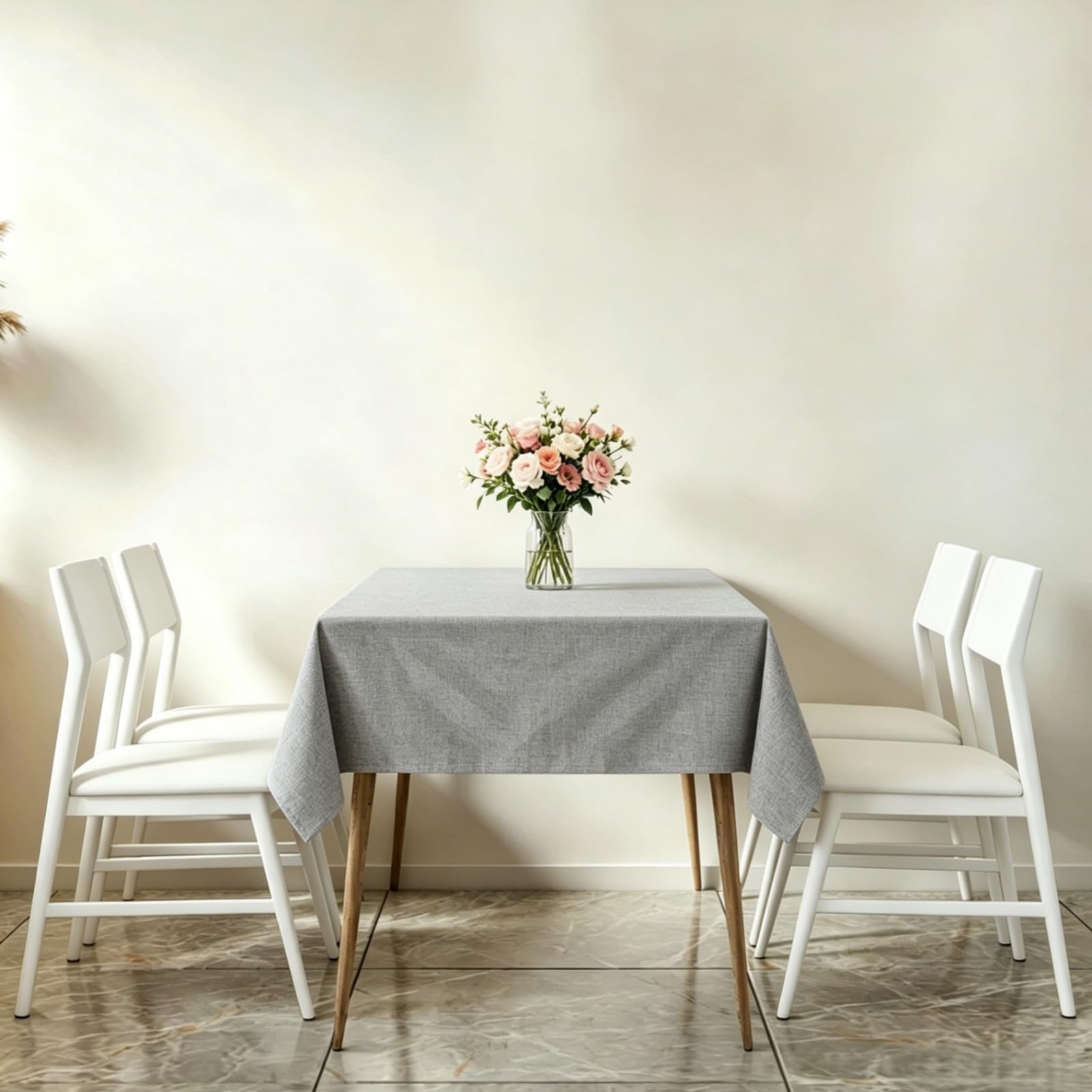 LIHUANE Rectangle Tablecloth 115 x 230 cm Faux Linen Solid Colour Faux Linen Tablecloth Wipe Clean Washable Polyester for Rectangle Tables, Light Grey