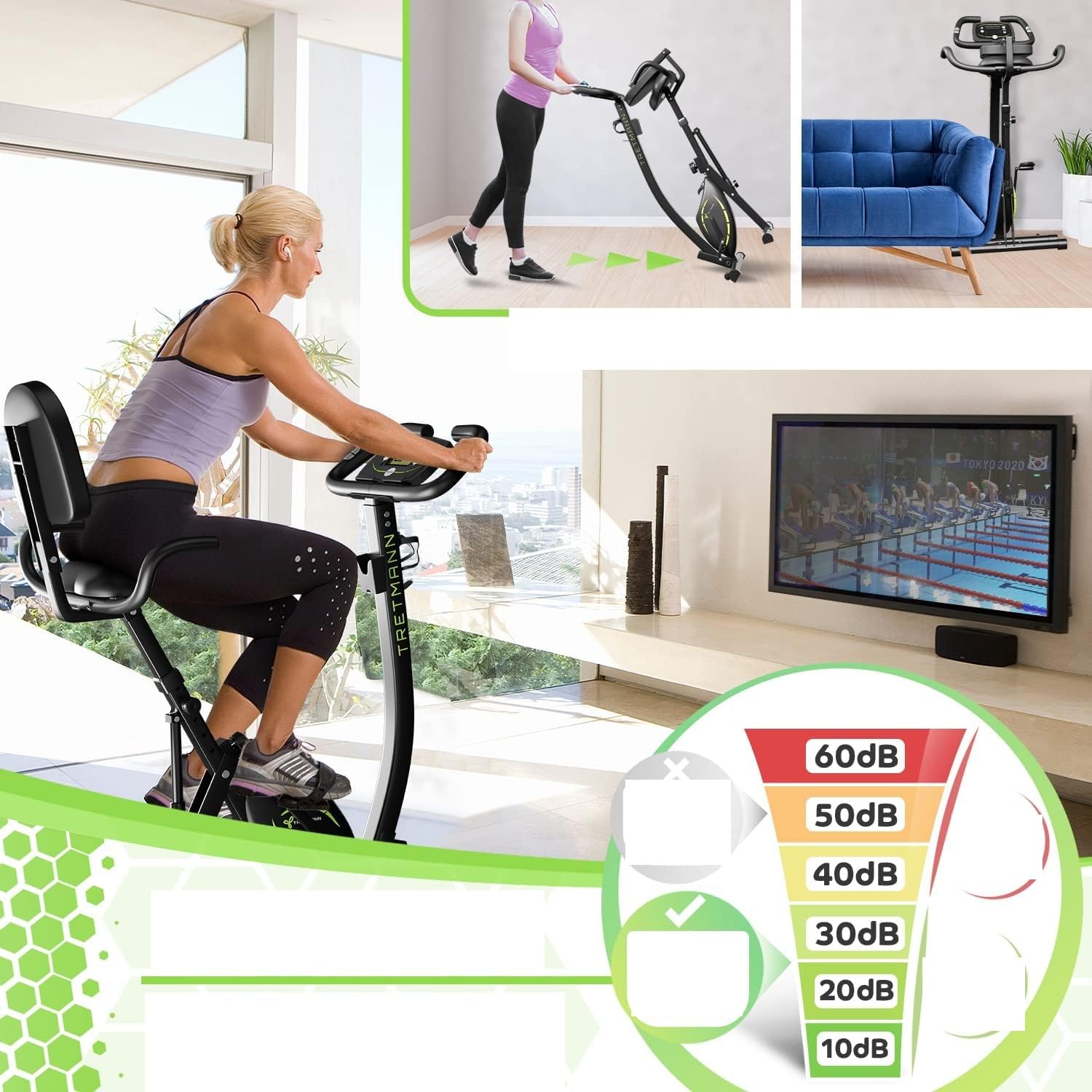Składany rower treningowy 3 w 1, cichy opór magnetyczny, fotel SoftFoam z regulowanym oparciem, rama ze stali węglowej, maksymalne obciążenie 140 kg, do użytku domowego