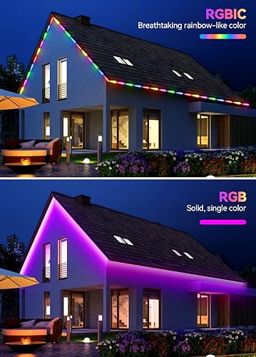 Miniatura 5 de Tira de luces LED para exteriores de 53 pies, RGB+IC, impermeable, IP65 con control de aplicación, 24 V, multicolor, para alero, balcón, cenador,