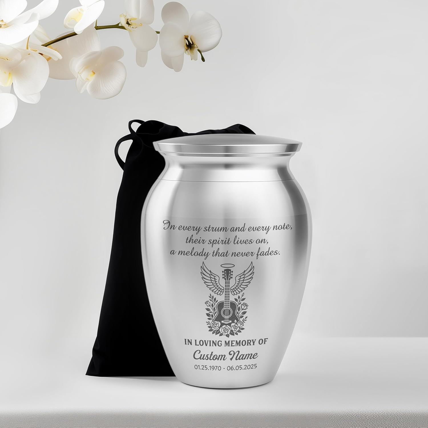 Artsy Woodsy Personalized Music Lovers Mini Urns Stainless Steel, Burial Decorative Keepsake Urn 2.56 inch, Funeral Memorial Urn for Loved One Adult Male Female Human Ashes (14, 2.56, Guitar)