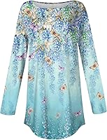 Vista 3 de Kenvina Sudaderas para mujer, manga larga, cuello redondo, dobladillo curvado, túnica sin botones, casual, holgada, para otoño e invierno