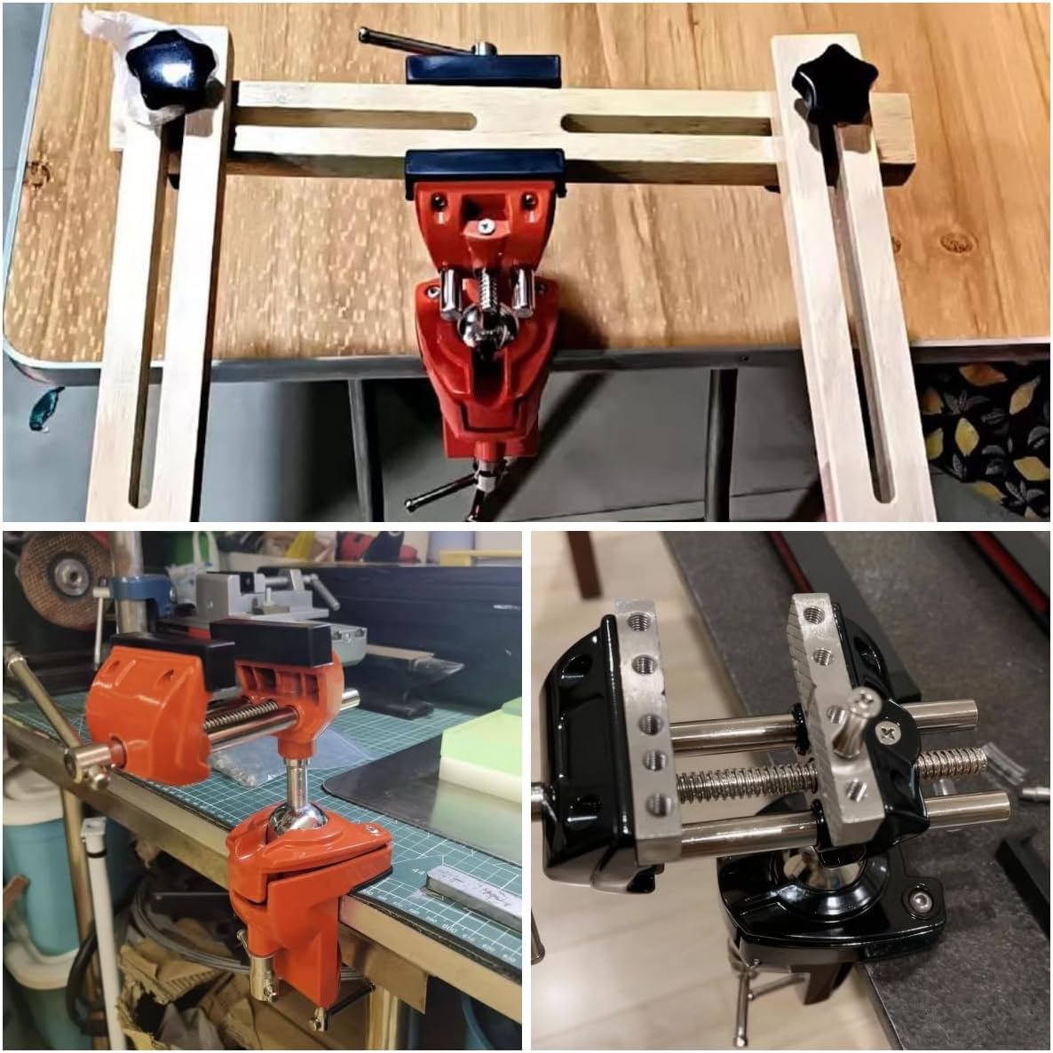 SYLPHID Bench Vise 3 Inch Heavy Duty, 360° Swivel Base & Clamp-On Workbench Vise, Cast Steel Multi-Purpose Table Vice for Woodworking, Metalworking, Drilling, Sawing, DIY Projects